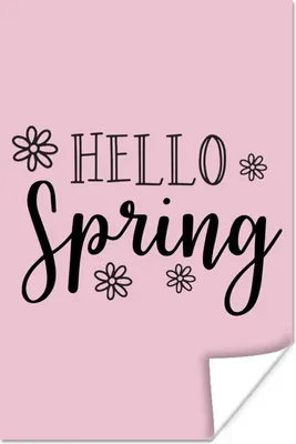 Produktbild von MuchoWow® Poster Zitat "Hallo Frühling" mit Blumen in Rosa 60x90 cm - Wanddekoration