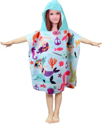 Zdjęcie produktu dla Ręcznik kąpielowy z kapturem dla dzieci, poncho z mikrofibry, 61 x 91 cm, na plażę i basen