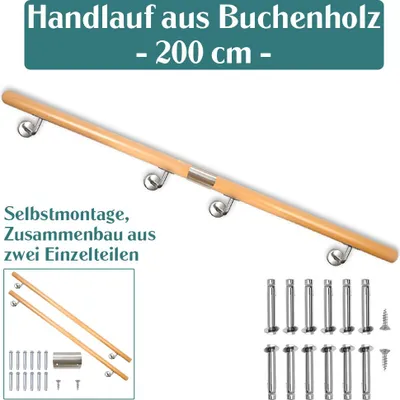 Obrázok produktu pre Zábradlie na schodisko z bukového dreva zábradlie na schodisko zábradlie na stenu montáž na stenu výber dĺžky 50 - 500 cm, dĺžka:200 cm