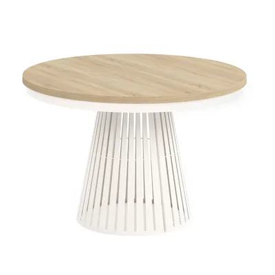 Obrázek produktu pro Kulatý rozkládací jídelní stůl CAVO s kruhovým podnožím, loftový styl, skandinávský, průměr: 120/196 cm, barva: dub Sonoma/kašmír
