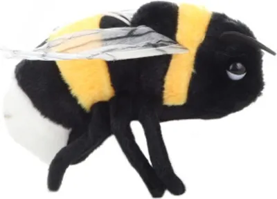 A plush toy bee on a white background.