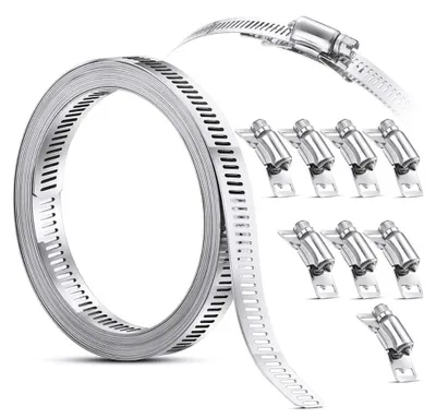 Obrázok produktu pre Sada oceľových svoriek na hadice, 15 metrov pásky (12,7 mm) + 15 svoriek s vnútorným závitom, vyrobené z nehrdzavejúcej oceli, s možnosťou individuálneho strihu