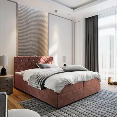 Produktbild von Masseno Boxspringbett RIVA 140x200 cm Komplett-Set mit Bonell Matratze und Topper, Polsterbett mit Bettkästen -Rosa, MAGIC VELVET 2258