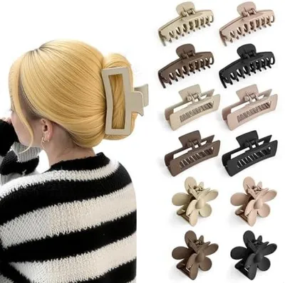 Produktbild von Haarklammern für Damen, 12 große Haarspangen, rutschfeste Blumen-Haarspangen für dünnes und dickes Haar, flache Haarclips für Frauen und Mädchen