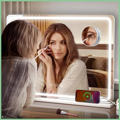 Image de Miroir de maquillage - Style Hollywood - Grand format (80 cm) - Éclairage LED - 3 couleurs réglables en intensité