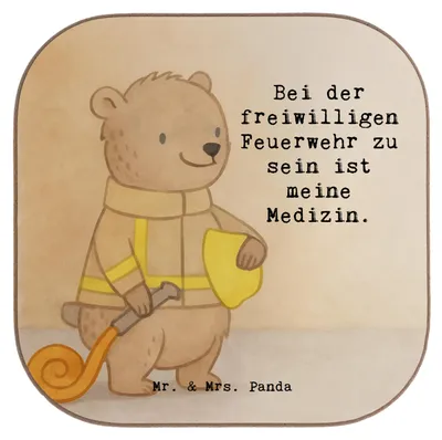 Produktbild von Mr. & Mrs. Panda Tassenuntersetzer Bär Freiwillige Feuerwehr Design - Weiß - Geschenk, Feuerwehrfest, Coaster, Tischschoner, Holzuntersetzer, gläseruntersetzer