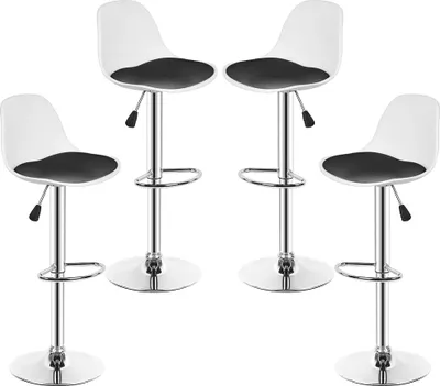 Produktbild von 4er set Barhocker Kunstleder höhenverstellbar 55-75cm, Barstuhl, Tresenhocker, Barsessel, Küchenhocker Weiß+schwarz