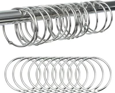 Produktbild von 24er-Packung runde, rostfreie Duschvorhangringe aus Metall für Badezimmer (silber)