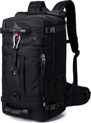 Image de Sac à dos en toile Oxford pour homme, sac de sport de plein air, sac de voyage grande capacité, sac de randonnée multifonctionnel avec compartiment pour outils, noir