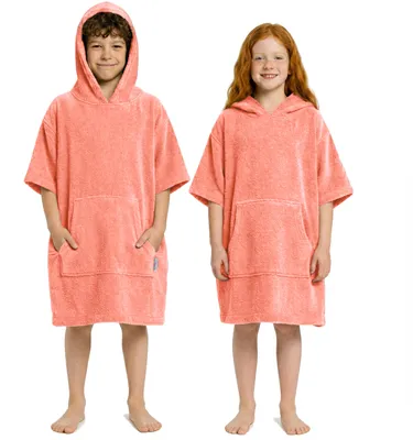 Produktbild von CalmyBEACH Frottee Badeponcho Kinder Bademantel  - Peach 6-9 Jahre 100% Baumwolle Surfponcho