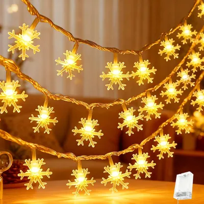 Lichterkette 6 m, 40 Schneeflocken-LEDs, warmweiß, 2 Modi