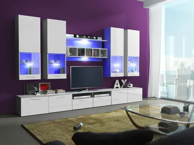 Obrázek produktu pro Obývací stěna s LED osvětlením KELLS - bílá / lesklá bílá