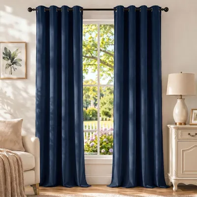Samt-Verdunklungsvorhänge 2er Set, 140×280 cm, Blau, 100% Blackout