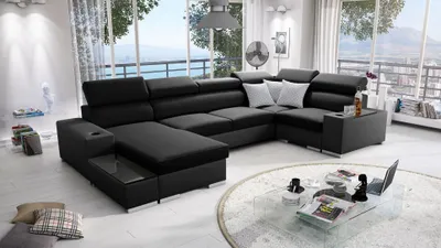 Produktbild von Wohnlandschaft in U-Form PERS IV MAXI Ecksofa Eckcouch mit Schlaffunktion (Schwarz SAWANA 14 + schwarzes Kunstleder, Links)