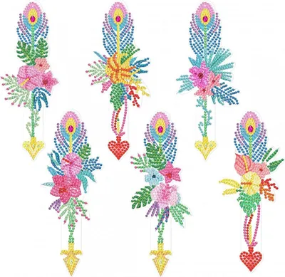 Produktbild von 6er-Set Diamantstickerei Lesezeichen - Blumenfedern