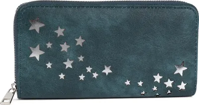 Produktbild von styleBREAKER Damen Portemonnaie mit Metallic Sternen | große Geldbörse mit Reißverschluss, Kartenfächern & Handyfach, Kunstleder 19 x 10 cm