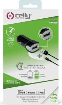 Zdjęcie produktu dla Ładowarka samochodowa Celly USB-C 2,4 A, czarna