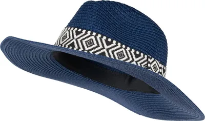 Produktbild von styleBREAKER Damen Panama Sonnenhut Einfarbig mit Stoff Hutband mit Azteken Muster, Strohhut, Schlapphut, Sommerhut, Fedora Hut 04025046