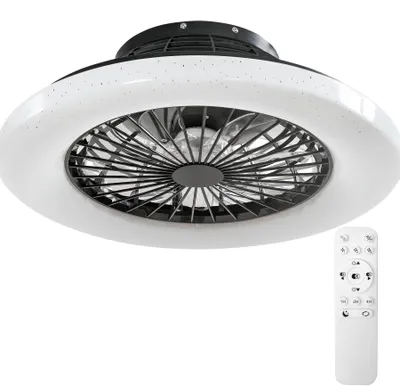 Produktbild von tectake® Deckenleuchte mit Ventilator, Ø 50 cm, 3000-6500 K, dimmbar, 3 Stufen, leise, inkl. Fernbedienung und Montagematerial, in schwarz