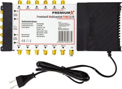 Produktbild von PremiumX PXMS 5/12 Multischalter mit Netzteil Multiswitch 1 SAT 12 Teilnehmer