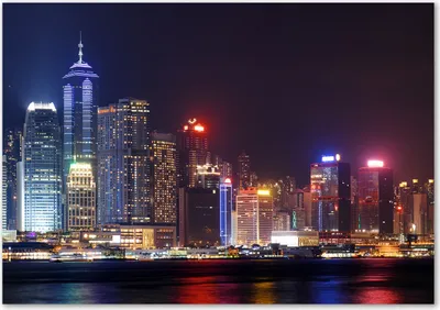 Produktbild von Tulup® Glas-Bild - 100 x 70 - Wandbild aus Glas - Wandkunst - Wandbild hinter gehärtetem Sicherheitsglas - Sehenswürdigkeiten & Architektur - Hong Kong bei Nacht - Mehrfarbig