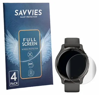 Produktbild von 4x Savvies Fullscreen Schutzfolie für Garmin Venu 2S Displayschutz Folie Fullcover Klar Transparent