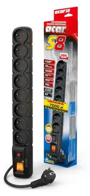 Obrázek produktu pro HSK DATA S8, 8 AC zásuvky / AC zásuvek, 230 V, 50 Hz, 10 A, Černá, 480 g