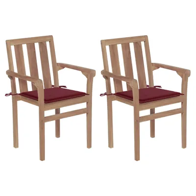 Produktbild von The Living Store Gartenstühle 2 Stk. mit Weinroten Kissen Teak Massivholz