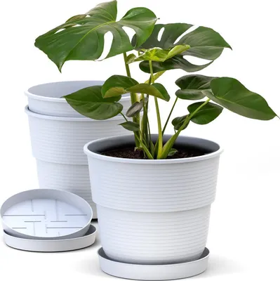 Produktbild von Plastard Blumentöpfe Milano 3er Set Ø 22 cm Weiß mit Untersetzer