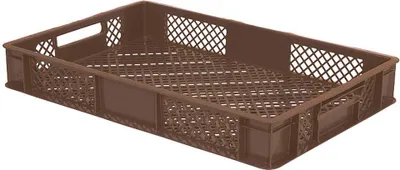 Produktbild von 156 Stück Eurobehälter durchbrochen/Bäckerkiste, LxBxH 600 x 400 x 90 mm, PE-HD, lebensmittelecht, braun, Palettenware