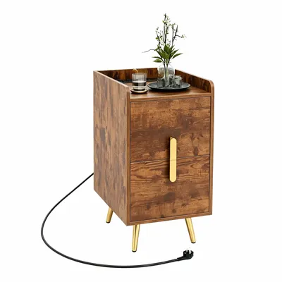Obrázek produktu pro KOMFOTTEU noční stolek s nabíjecí stanicí, boční stolek se 2 USB porty a 3 zásuvkami, boční stolek se 2 zásuvkami, 32 x 40 x 60 cm