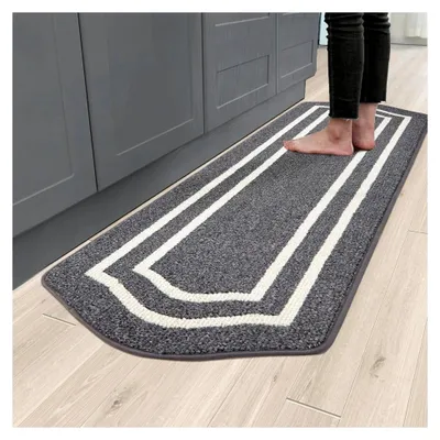 Produktbild von Küchenläufer 60 x 150 cm, waschbarer und rutschfester Küchenteppich, schmutzabweisender Teppich für Küche, Waschküche, Eingang und Flur, Schwarz