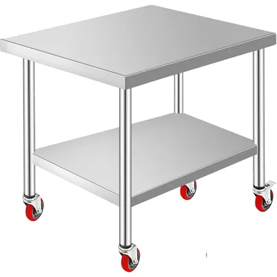 Image de VEVOR 762 x 915 mm Table de cuisine en acier inoxydable avec roulettes Restaurant Barbecue extérieur BBQ