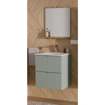 Produktbild von Badmöbel Set 2-teilig mit 50cm Waschtisch, grün und Eiche, NEWPORT-56-GREEN