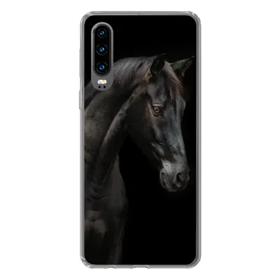 Produktbild von MuchoWow® Handyhülle Schutzhülle Hülle für Huawei P30 Pferd - Tier - Schwarz Silikon Softcase Handy Hülle - Kartenbesitzer