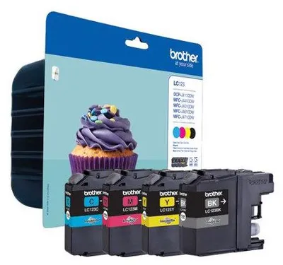 A Brother ink cartridge value pack with a cupcake graphic on the packaging.