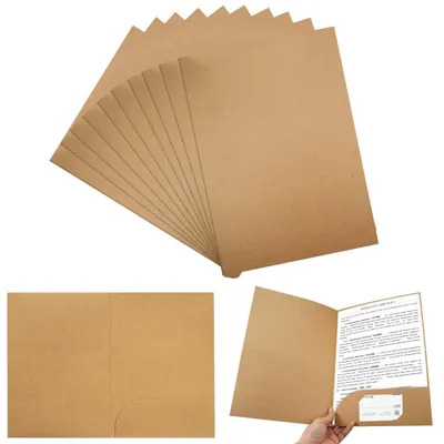 Immagine prodotto di Cartella portadocumenti in carta kraft, formato A4, 350g/m², confezione da 10 pezzi, con tasca e fessura per biglietti da visita