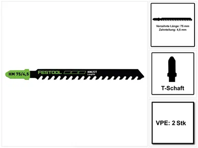 Obrázek produktu pro Festool HM 75/4,5/2 Stavební materiály Brusné materiály Přímočarý pilový kotouč 75 mm 2 ks ( 2x 204343 ) sádrokartonové a cementotřískové desky a dřevovláknité desky.