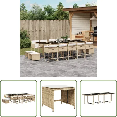 Produktbild von The Living Store 15-tlg. Garten-Essgruppe mit Kissen Beige Poly Rattan