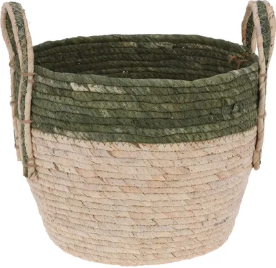 Produktbild von Aufbewahrungskorb - Beige - Grün - 27,5 x 22,3 cm - Stroh - mit Tragegriffen
