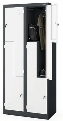 Produktbild von Umkleideschrank Spind JULIA 4 Abteile mit Lüftungsschlitze | Umkleidespind Metall Schließfachschrank Garderobenspind 185x80x45cm Anthrazit-Weiß