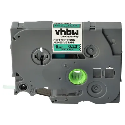Produktbild von vhbw Schriftband-Kassette kompatibel mit Brother PT 1010NB, 1010NB, 1010R1, 1080 Etiketten-Drucker 8m x 6mm Schwarz auf Grün, Extra Stark, Laminiert