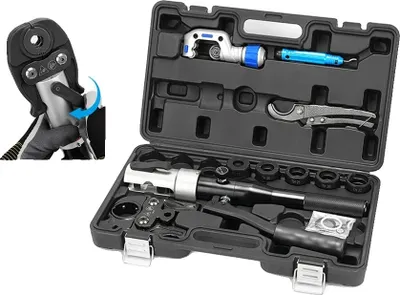 Obrázek produktu pro Hydraulický lisovací nástroj na měděné trubky, univerzální lisovací čelisti, 360° otočná hlava, ergonomický design