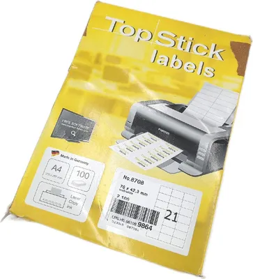 Produktbild von TopStick 8708 Adressetiketten 100 Blatt 70 x 42,3 mm 21 pro A4 Bogen 2100 Stück selbstklebend bedruckbar matt weiß