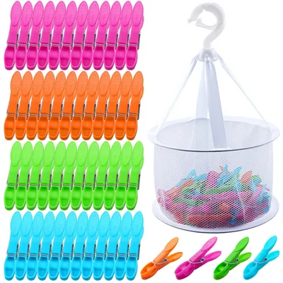 Imagen del producto de Clips para la ropa, de plástico, 60 unidades, extra resistentes, antideslizantes, de colores, para tendederos