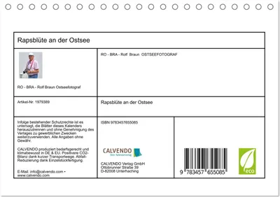 Produktbild von Rapsblüte an der Ostsee (Tischkalender 2026 DIN A5 quer), CALVENDO Monatskalender