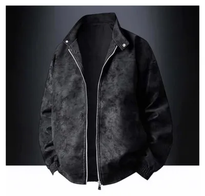 Produktbild von Blousonjacke Herren Stehkragen Lederjacke Kunstleder Bikerjacke Baggy Outdoorjacke Herbst und Winter