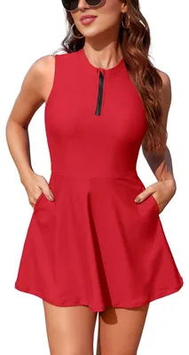 Image de Omgoods - Maillot de bain une pièce pour femmes, avec fermeture éclair et jupe intégrée, pour une silhouette galbée