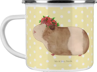 Produktbild von Mr. & Mrs. Panda Emaille Becher Meerschweinchen Weisheit - Gelb Pastell - Geschenk, Wunderland, Realität, Motivation, Spruch, Teetasse, Tasse, Pott, Campingbecher, Wunder
