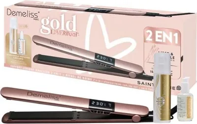 Image de Lisseur Saint Algue Demeliss Kera-GOLD 2 en 1, Lisse & Boucle, Jusqu'a 230°C, 2 Soins Inclus